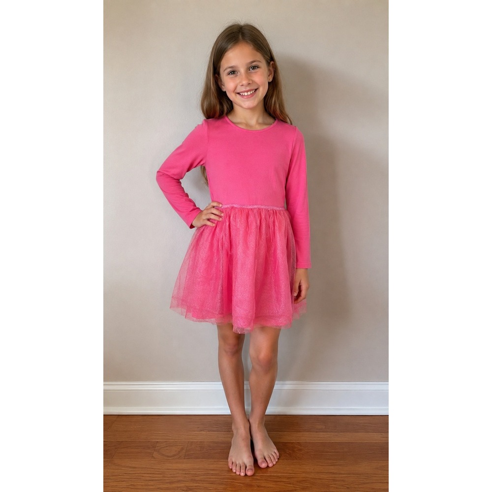 HM Girls Pink Long Sleeve Tutu Dress Shimmer Tulle Skirt Size 8-10Y